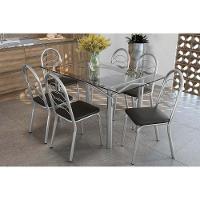 Kit 6 Cadeiras Sala Jantar Elba C- Tampo De Vidro 150cm E 6 Cadeiras Holanda Cromada - Courano Preto - Kappesberg - 1