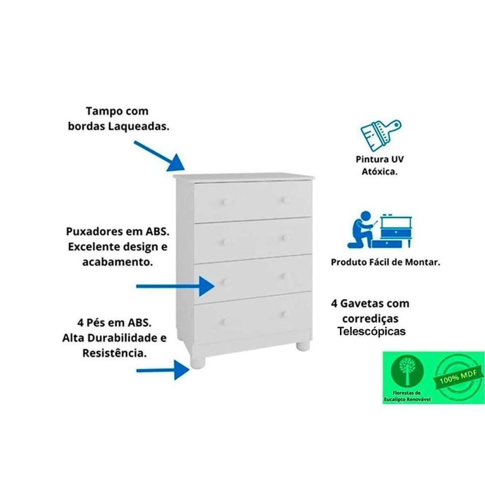 Cômoda Infantil Júnior C- 4 Gavetas Branco-amendoa - Peroba - 2