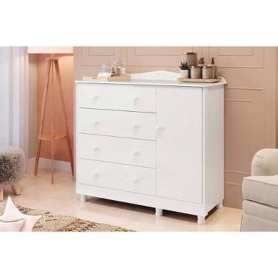 Cômoda Infantil Elô 4 Gavetas em MDF com Puxador Plástico Branco para Bebê
