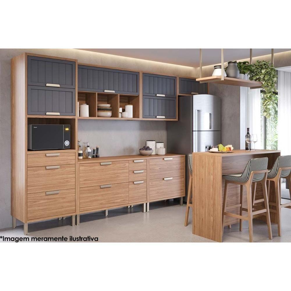 Armário Aéreo P- Cozinha Estela C- 2 Portas Basculantes Ripada 80 Cm Cinamomo-titanium - Mgm - 2