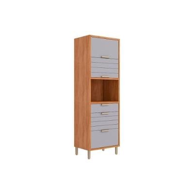 Paneleiro De Cozinha Eloise C- 3 Portas Basculantes Riscadas 1 Nicho P- Forno E 2 Gavetas 70 Cm Cinamomo-platina - Mgm