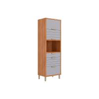 Paneleiro De Cozinha Eloise C- 3 Portas Basculantes Riscadas 1 Nicho P- Forno E 2 Gavetas 70 Cm Cinamomo-platina - Mgm - 1