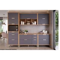 Paneleiro De Cozinha Eloise C- 3 Portas Basculantes Riscadas 1 Nicho P- Forno E 2 Gavetas 70 Cm Cinamomo-platina - Mgm - 6