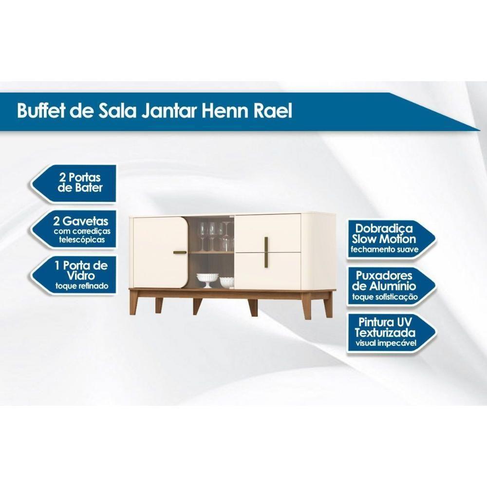 Buffet De Sala Jantar Rael 2 Portas E 2 Gavetas C- Vidro Off White-nature - Henn - 2