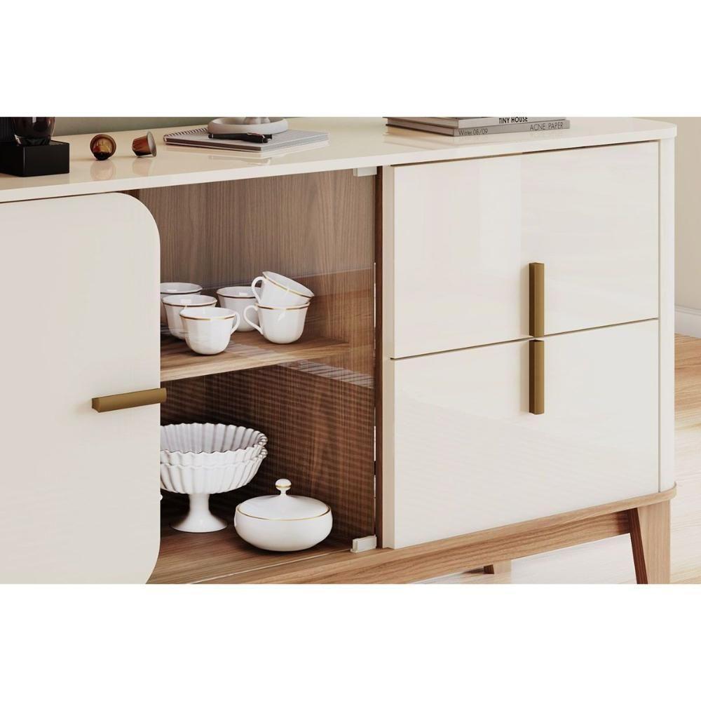 Buffet De Sala Jantar Rael 2 Portas E 2 Gavetas C- Vidro Off White-nature - Henn - 7