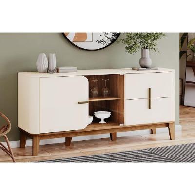 Buffet De Sala Jantar Rael 2 Portas E 2 Gavetas C- Vidro Off White-nature - Henn