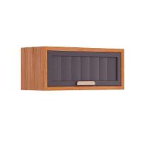 Armário Aéreo P- Cozinha Estela Geladeira C- 1 Porta Basculante Ripada 80 Cm Cinamomo-titanium - Mgm - 1