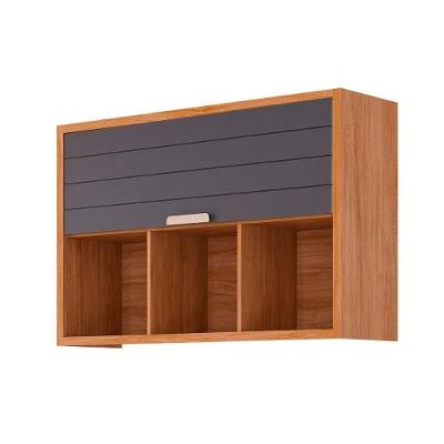 Armário Aéreo P- Cozinha Estela C- 1 Porta Basculante Ripada E 3 Nichos 120 Cm Cinamomo-titanium - Mgm