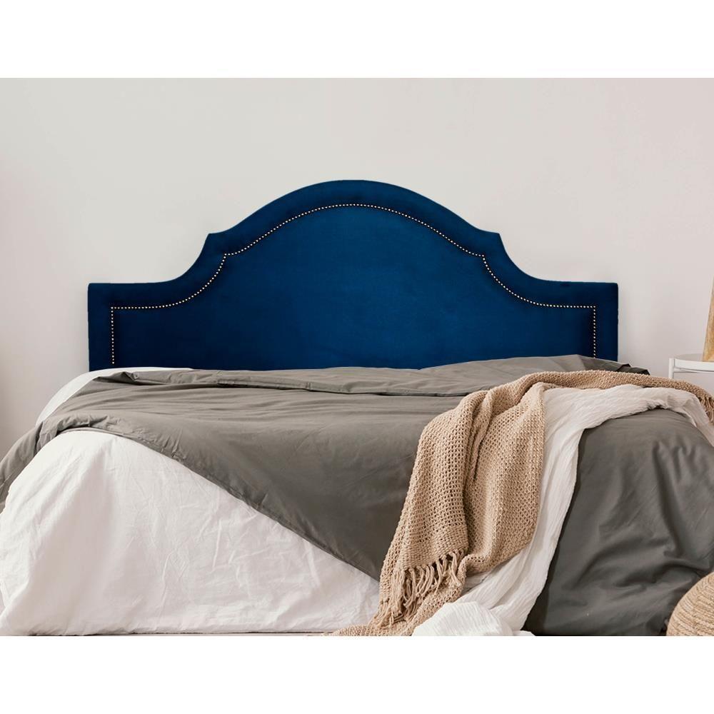 Cabeceira Casal Provençal Luxo 140x60 Suede Azul - Tachas Fumê - 1