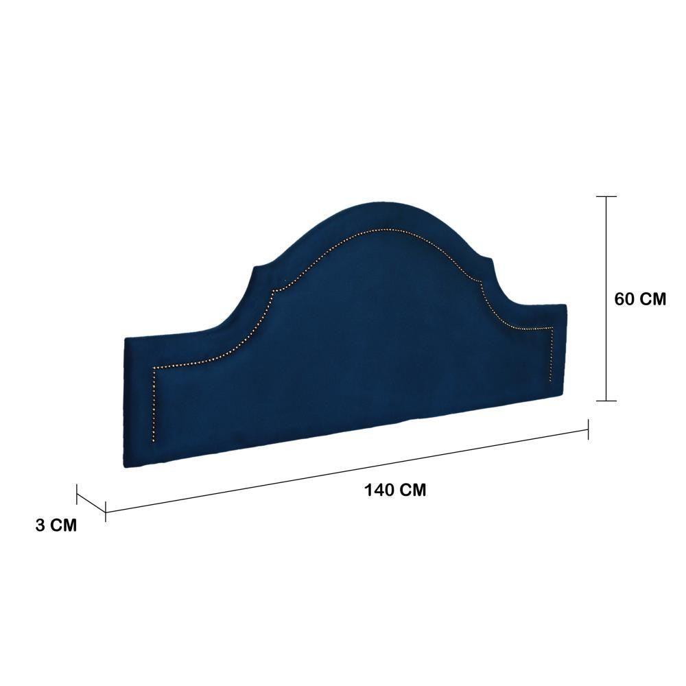 Cabeceira Casal Provençal Luxo 140x60 Suede Azul - Tachas Fumê - 2