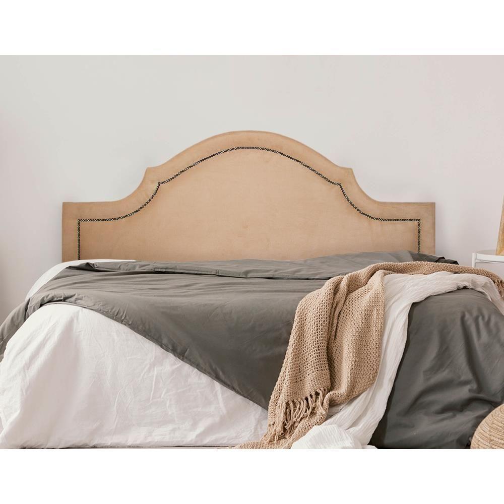 Cabeceira Casal Provençal Luxo 140x60 Suede Bege - Tachas Fumê - 1
