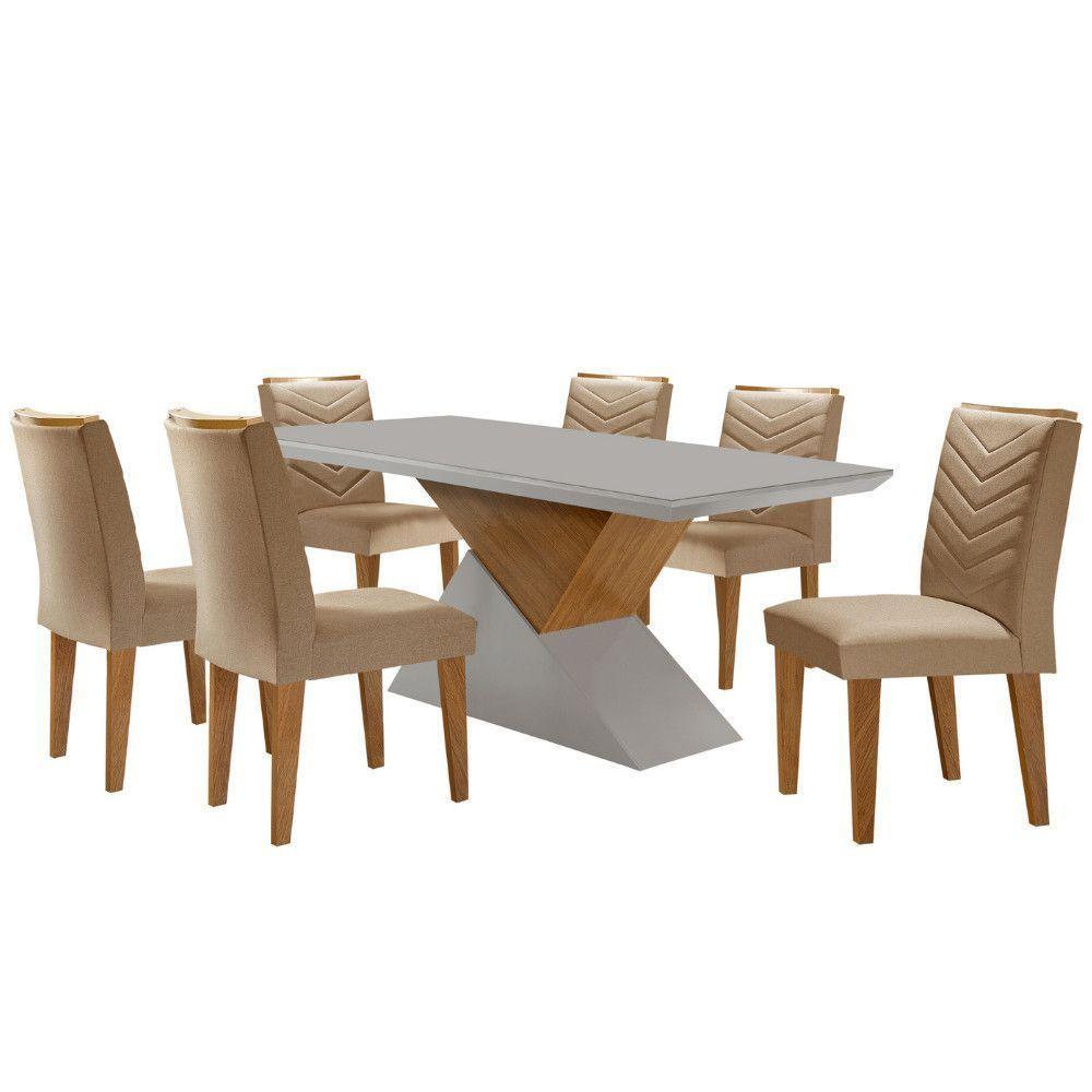 Mesa Aster 180 Tampo Em Mdf E Vidro + 6 Cadeiras Liz Moderna Turim 07/off White/imbuia - 2
