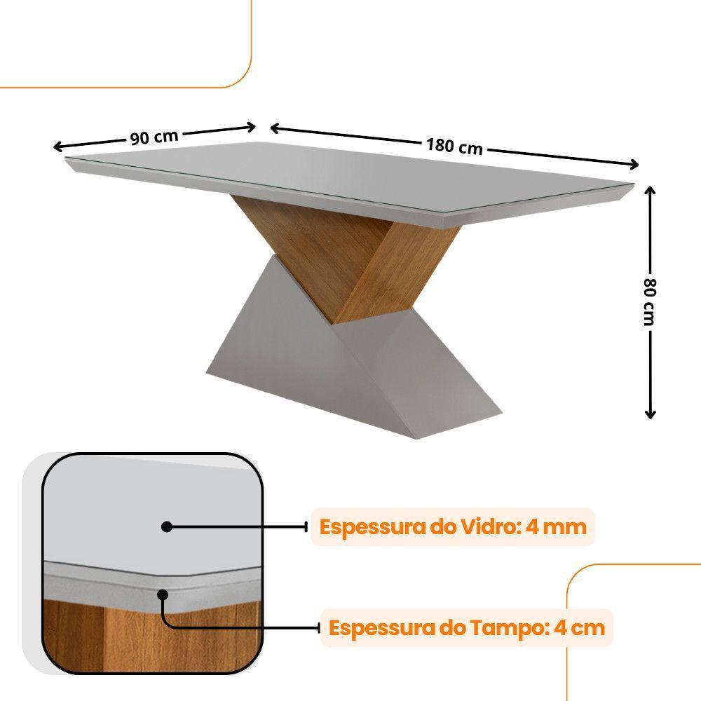Mesa Aster 180 Tampo Em Mdf E Vidro + 6 Cadeiras Liz Moderna Turim 07/off White/imbuia - 4