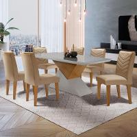 Mesa Aster 180 Tampo Em Mdf E Vidro + 6 Cadeiras Liz Moderna Turim 07/off White/imbuia - 1