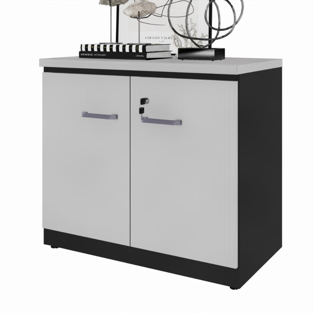 Balcão De Escritório 80cm 2 Portas Com Chave Multimóveis Cr25296 Cinza Preto - 2