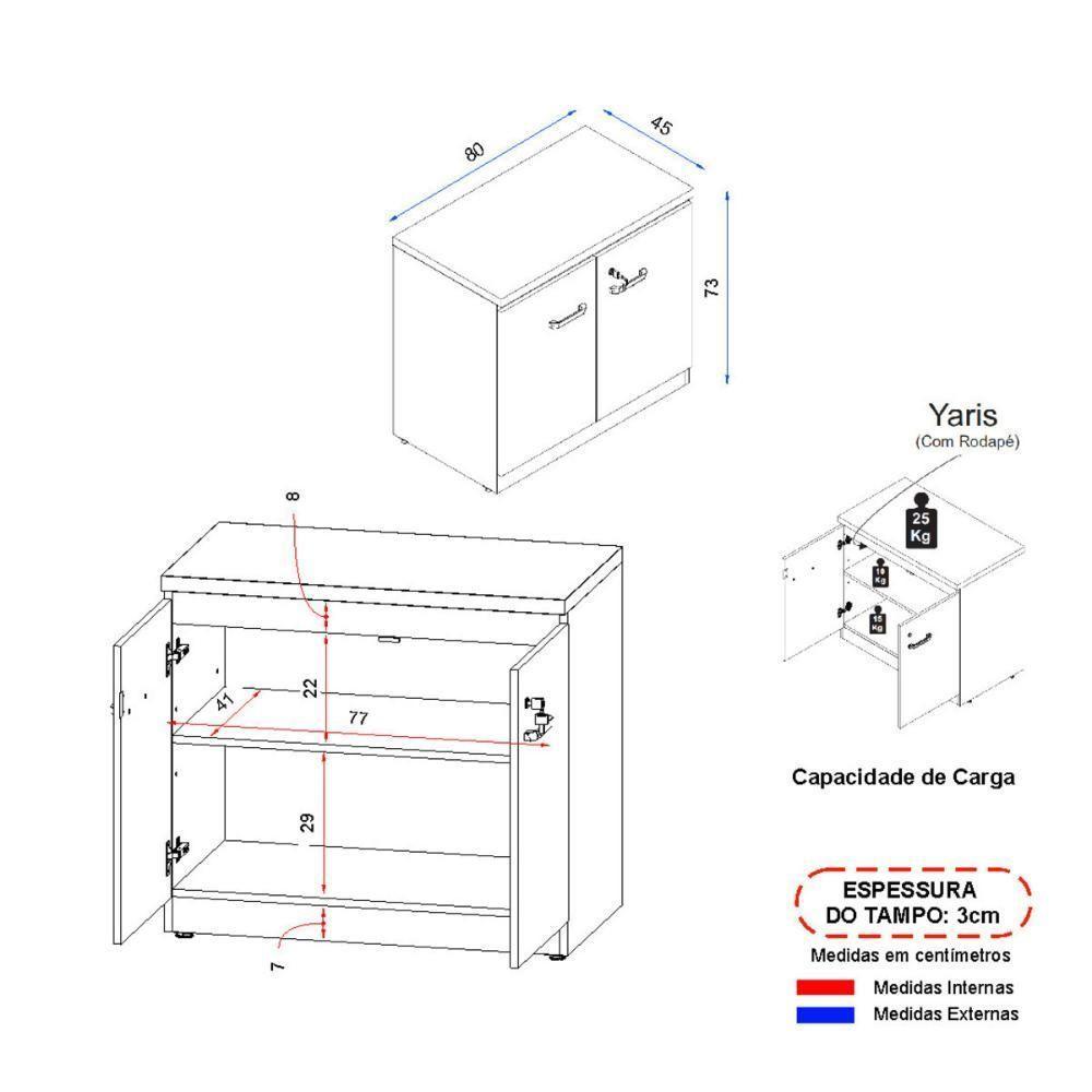 Balcão De Escritório 80cm 2 Portas Com Chave Multimóveis Cr25296 Cinza Preto - 4