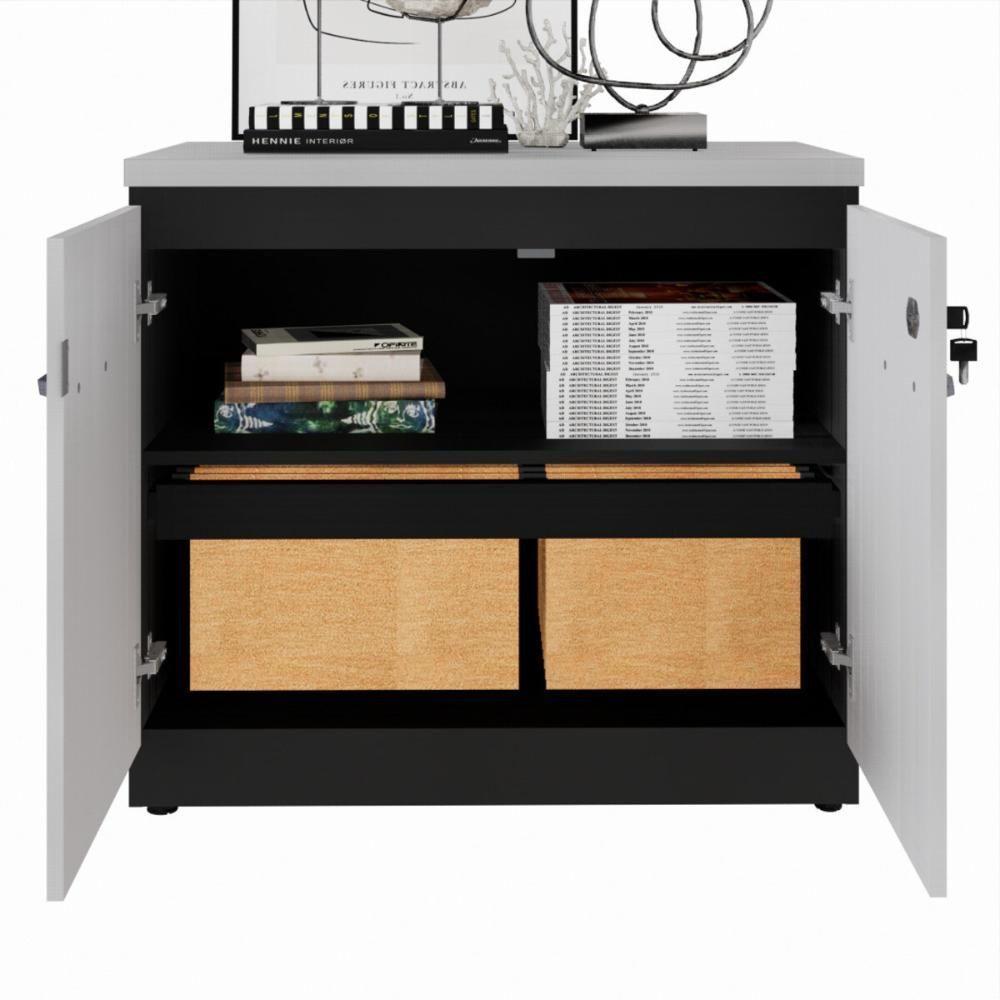 Balcão De Escritório 80cm 2 Portas Com Chave Multimóveis Cr25296 Cinza Preto - 5