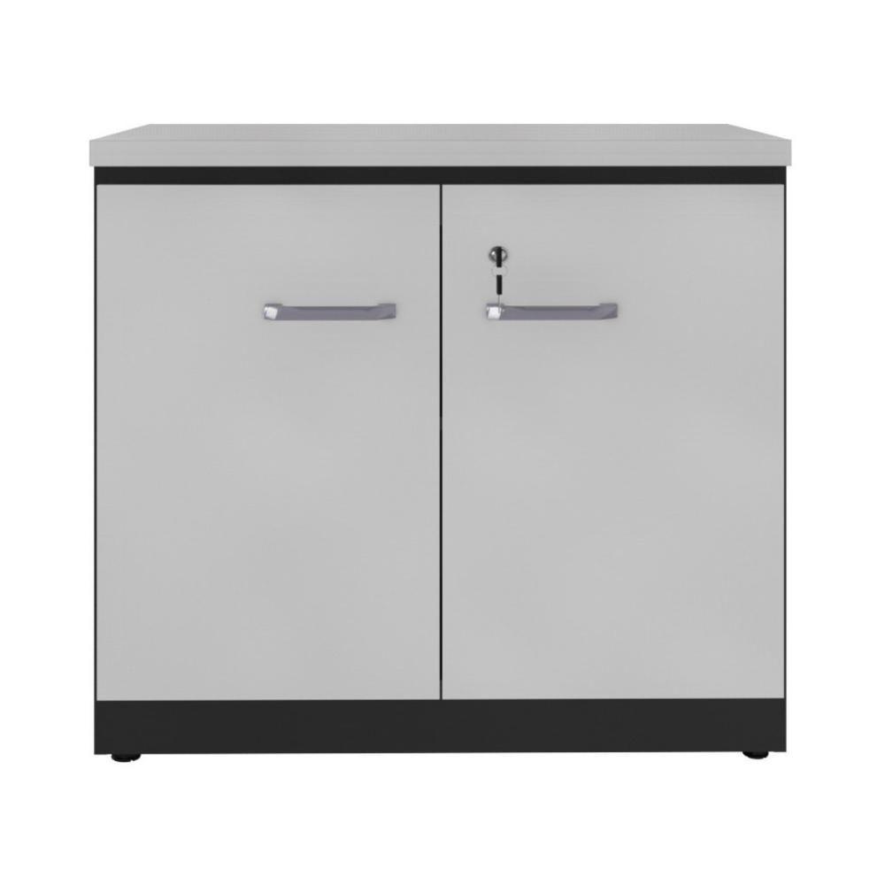 Balcão De Escritório 80cm 2 Portas Com Chave Multimóveis Cr25296 Cinza Preto - 6