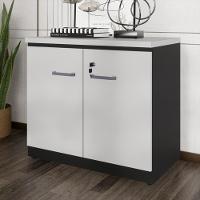 Balcão De Escritório 80cm 2 Portas Com Chave Multimóveis Cr25296 Cinza Preto - 1