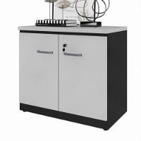 Balcão De Escritório 80cm 2 Portas Com Chave Multimóveis Cr25296 Cinza Preto - 2