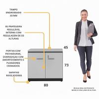 Balcão De Escritório 80cm 2 Portas Com Chave Multimóveis Cr25296 Cinza Preto - 3