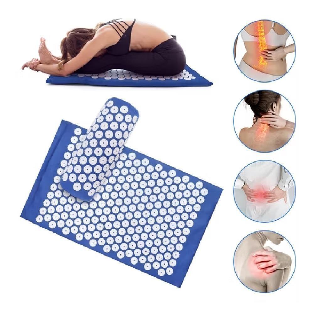 Tapete Terapeutico Acupuntura Massagem Yoga Almofada Travesseiro Relaxante Portatil Alivio Estresse Azul - 3
