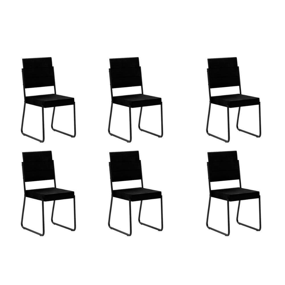 Kit 6 Cadeiras Sala Jantar 1736 6 Uni Preto- Courano Preto - Carraro - 1