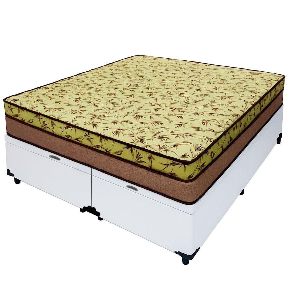 Cama Baú Casal 138 Bipartido Tecido Sintético Branco Com Colchão De Espuma Tokio D33 Bege - 1