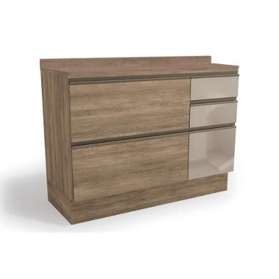 Gabinete P- Pia Cozinha Balcão Maxxi C- Tampo G747 C- 1 Porta E 4 Gavetas C- Vidro 120cm Nogal-nogal - Kappesberg