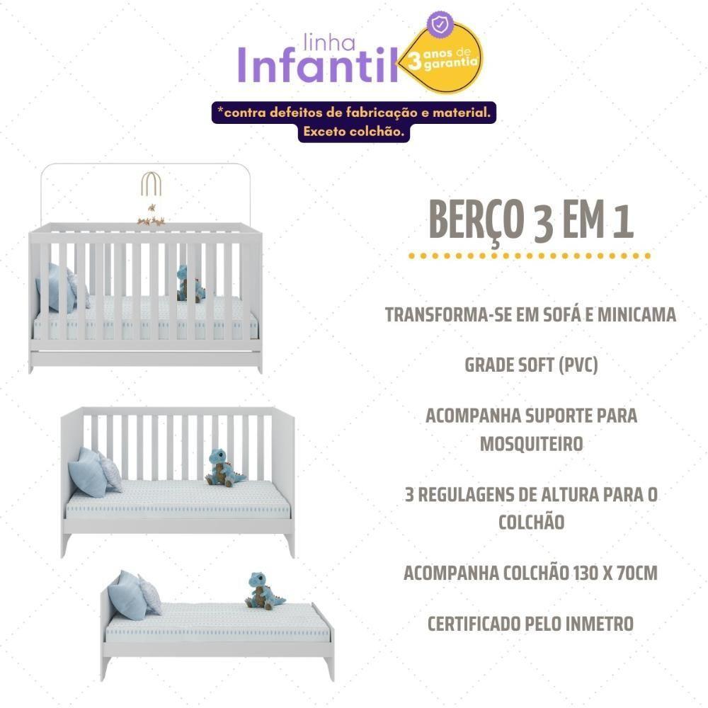 Berço Americano 3 Em 1 Com Colchão Incluso Multimóveis Mp0527pa Branco - 3