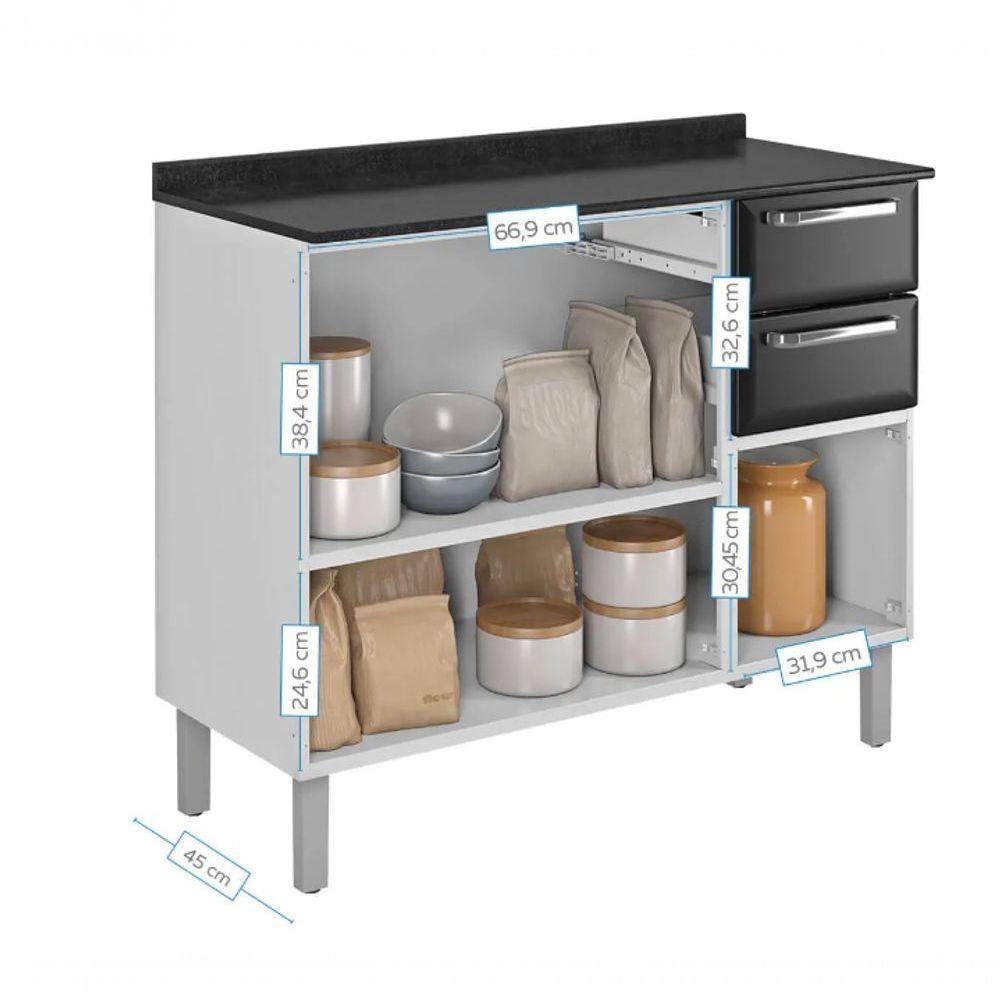 Balcão Luce 3 Portas 2 Gavetas Preto - Itatiaia - 2