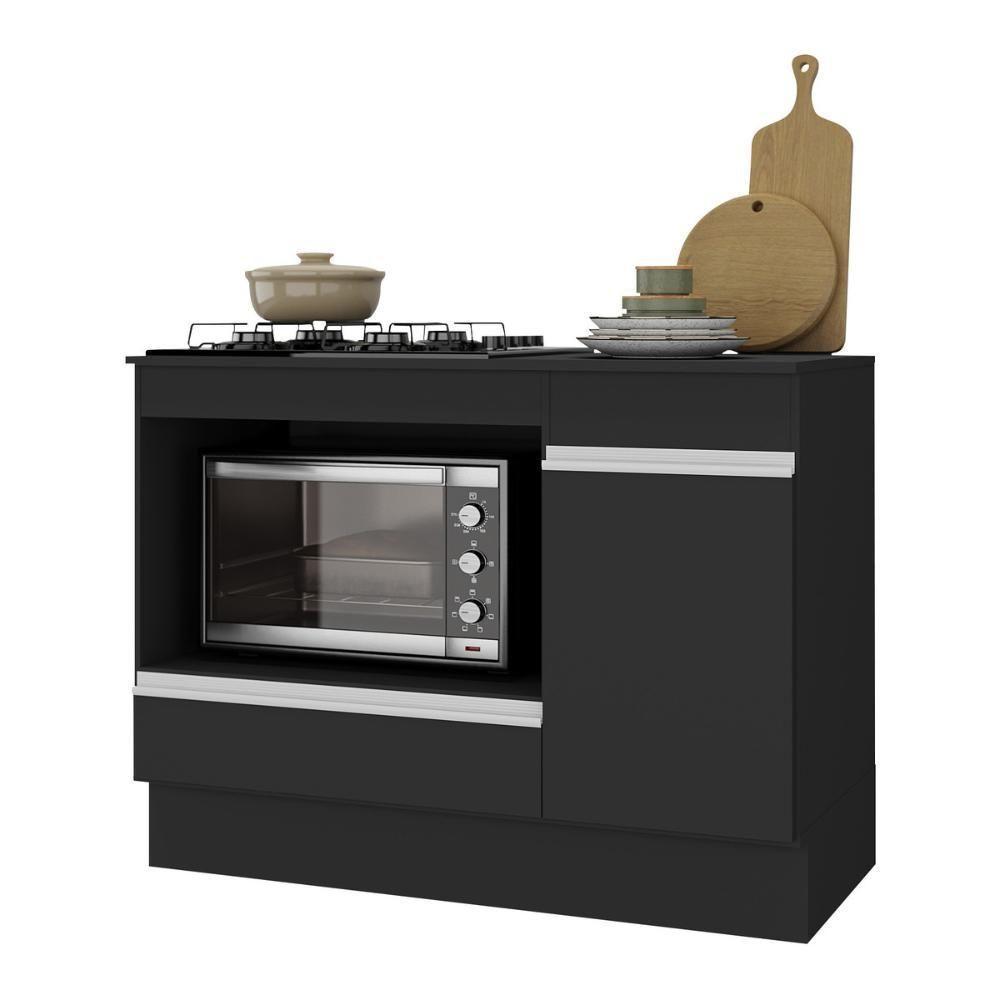 Balcão Cozinha Para Cooktop E Forno 105cm Com Rodapé Veneza Multimóveis Mp2295 Preto/branco - 2