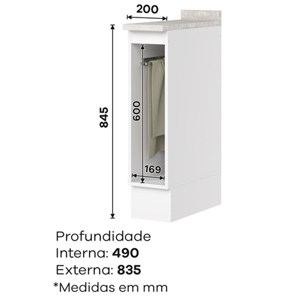 Balcao Porta Toalha Tampo 20cm C362 Americana Branco Calcare Henn Branco Calcare - 3