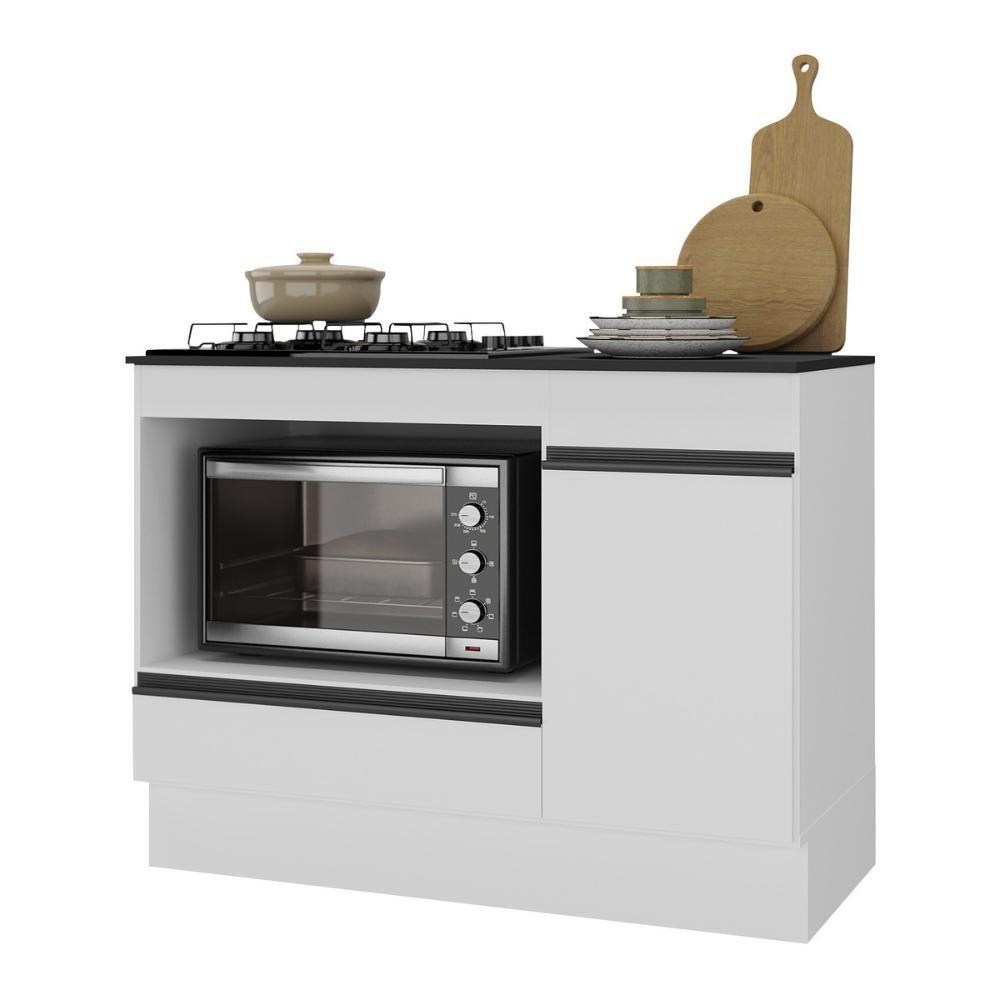 Balcão Cozinha Para Cooktop E Forno 105cm Com Rodapé Veneza Multimóveis Mp2295 Branco/preto - 4