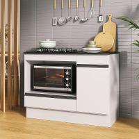 Balcão Cozinha Para Cooktop E Forno 105cm Com Rodapé Veneza Multimóveis Mp2295 Branco/preto - 1