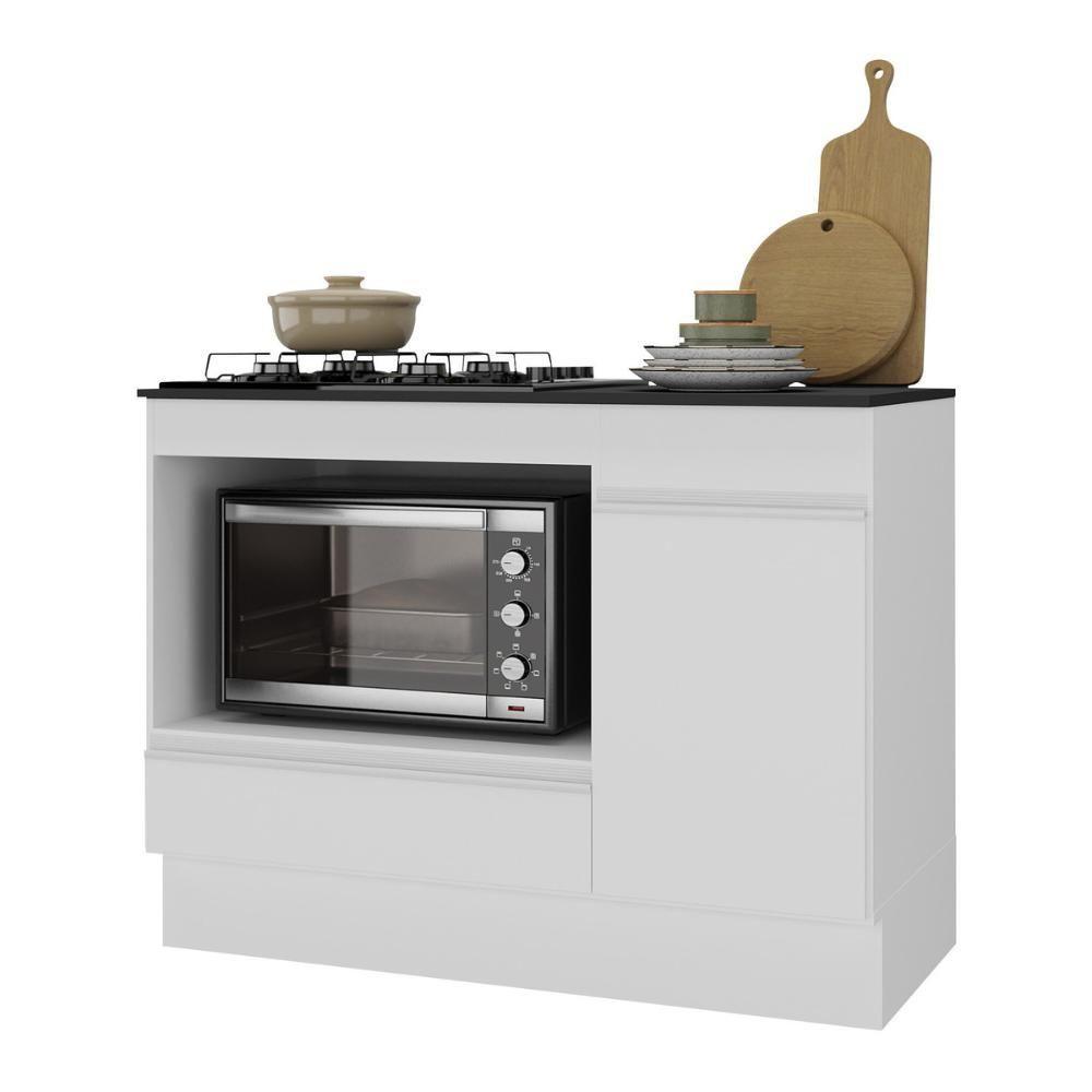 Balcão Cozinha Para Cooktop E Forno 105cm 1 Porta 1 Gaveta Com Rodapé Veneza Multimóveis Mp2295 - Branco - 2