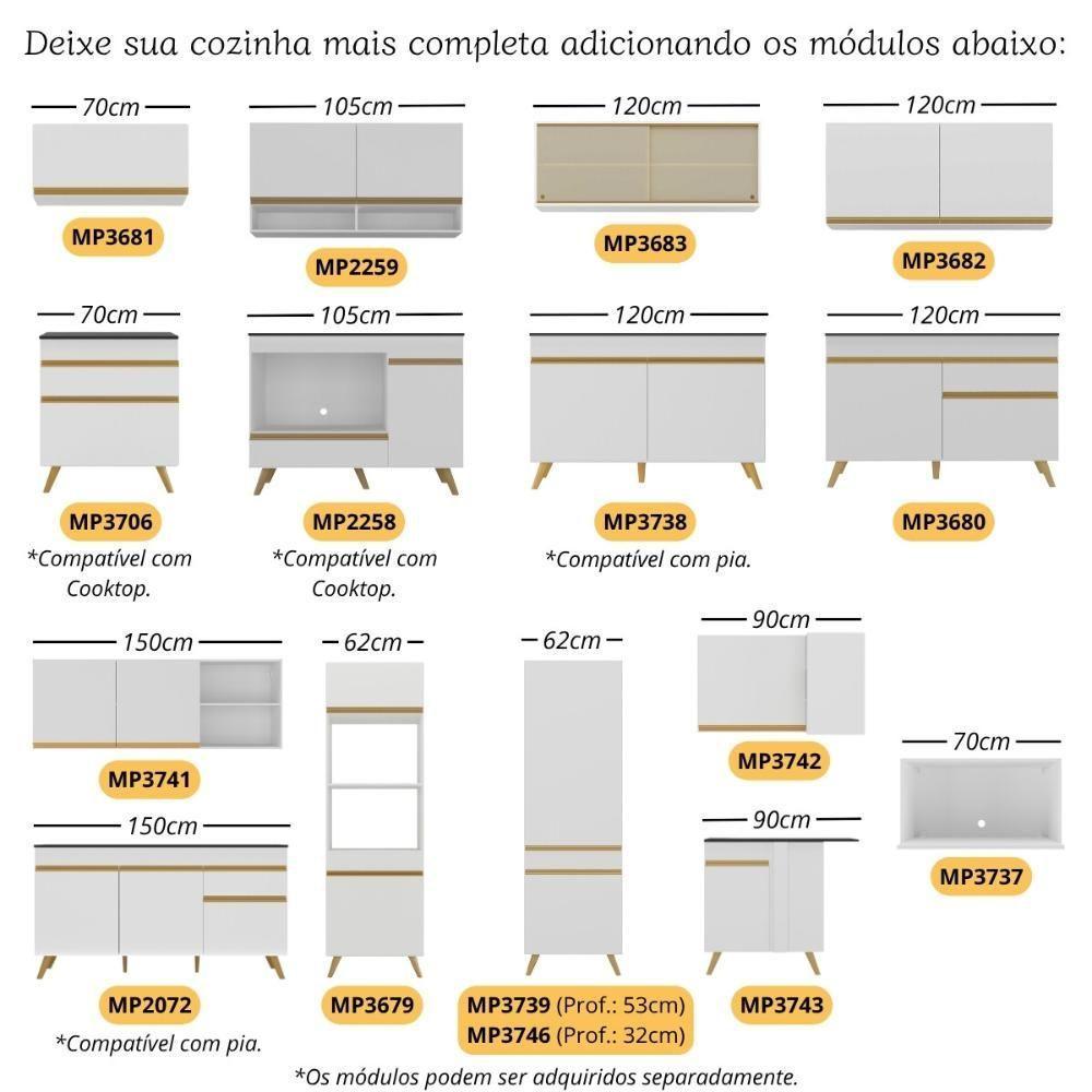 Balcão Cozinha Para Cooktop E Forno 105cm 1 Porta 1 Gaveta Com Rodapé Veneza Multimóveis Mp2295 - Branco - 6