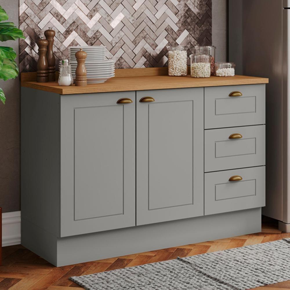 Balcao Pia Com Tampo 120cm C353 Americana Cinza Nature Henn Cinza Nature - 2