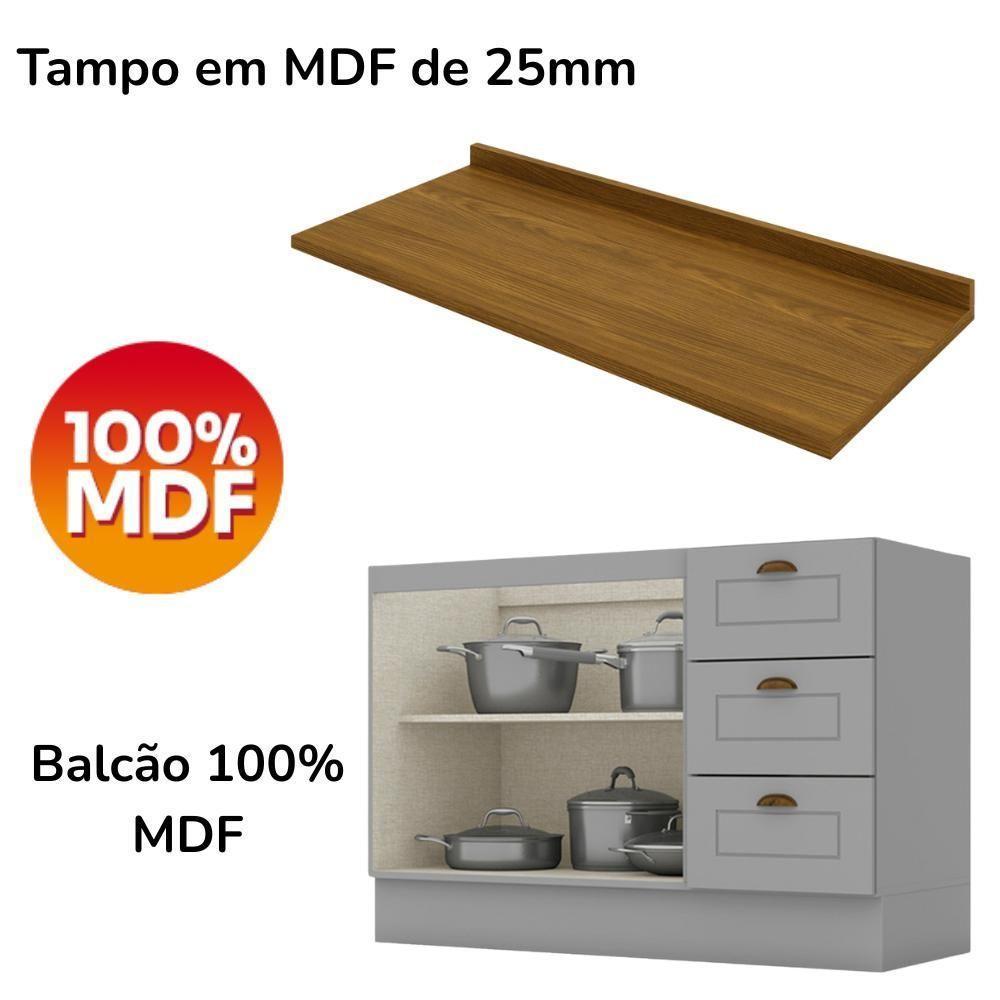 Balcao Pia Com Tampo 120cm C353 Americana Cinza Nature Henn Cinza Nature - 7