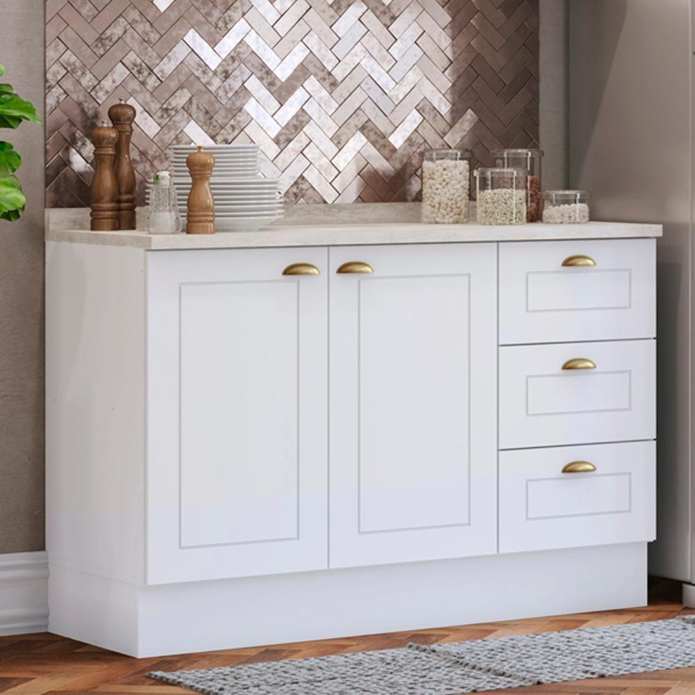 Balcao Pia Com Tampo 120 Cm C353 Americana Branco Calcare Henn Branco Calcare - 2