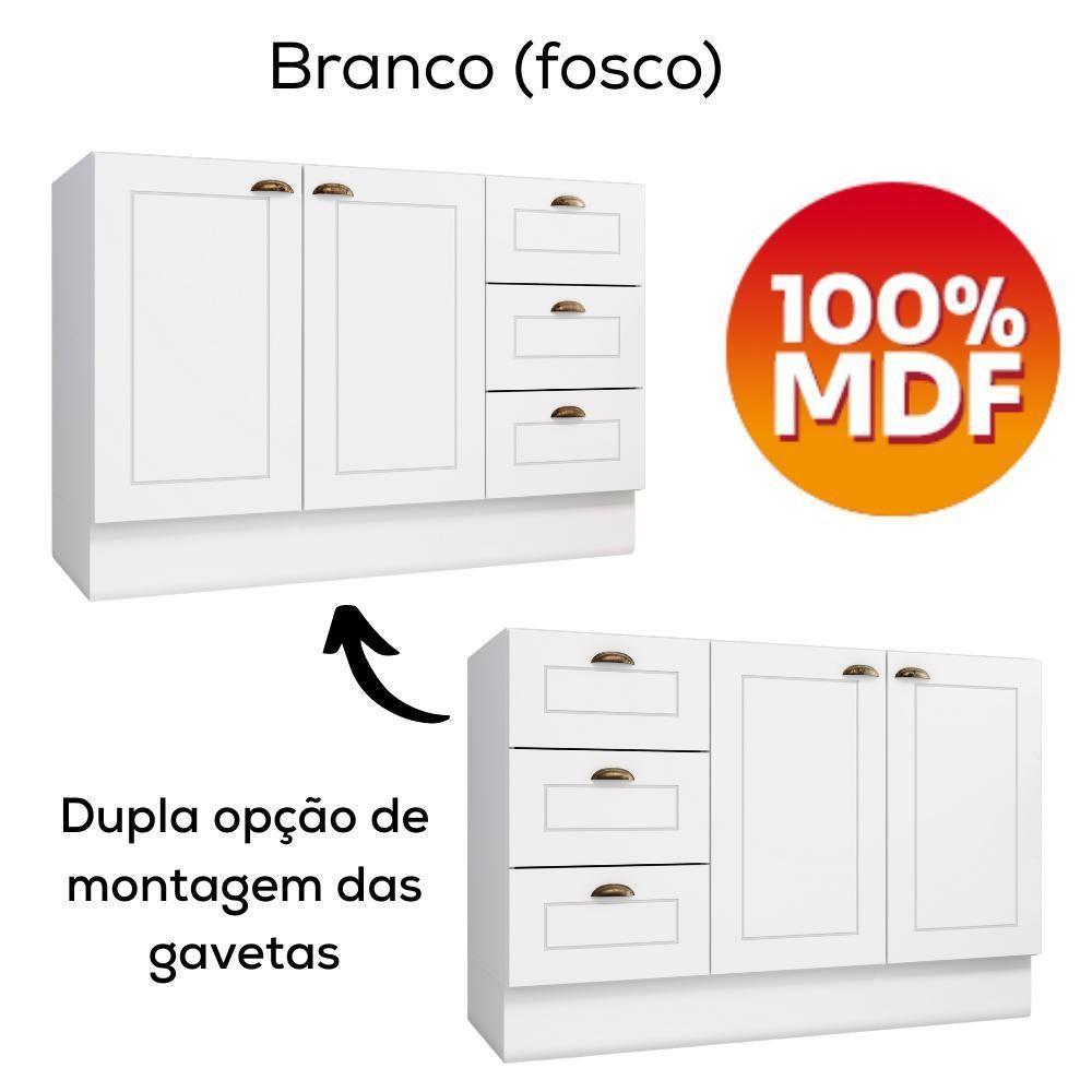 Balcao Pia Com Tampo 120 Cm C353 Americana Branco Calcare Henn Branco Calcare - 3