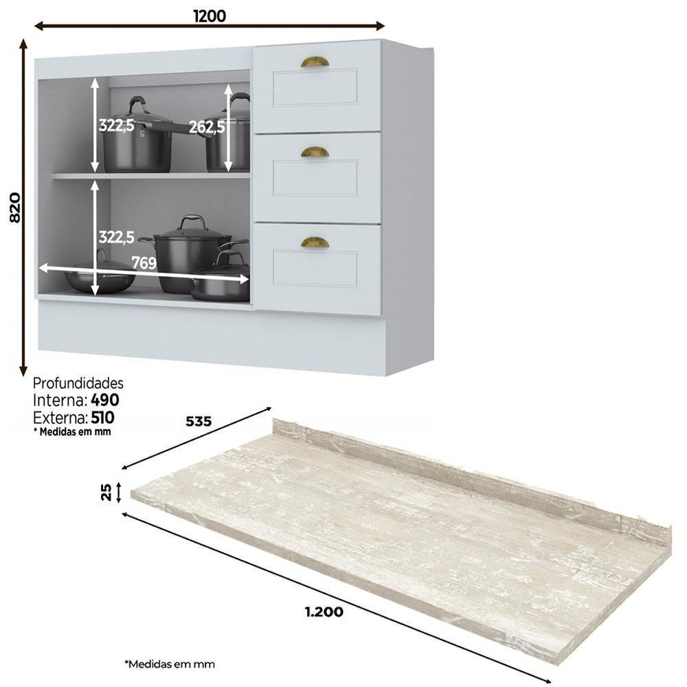 Balcao Pia Com Tampo 120 Cm C353 Americana Branco Calcare Henn Branco Calcare - 4