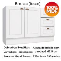 Balcao Pia Com Tampo 120 Cm C353 Americana Branco Calcare Henn Branco Calcare - 6