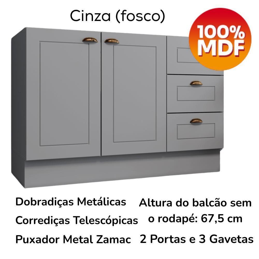 Balcao Pia Com Tampo 120 Cm C353 Americana Cinza Calcare Henn Cinza Calcare - 6