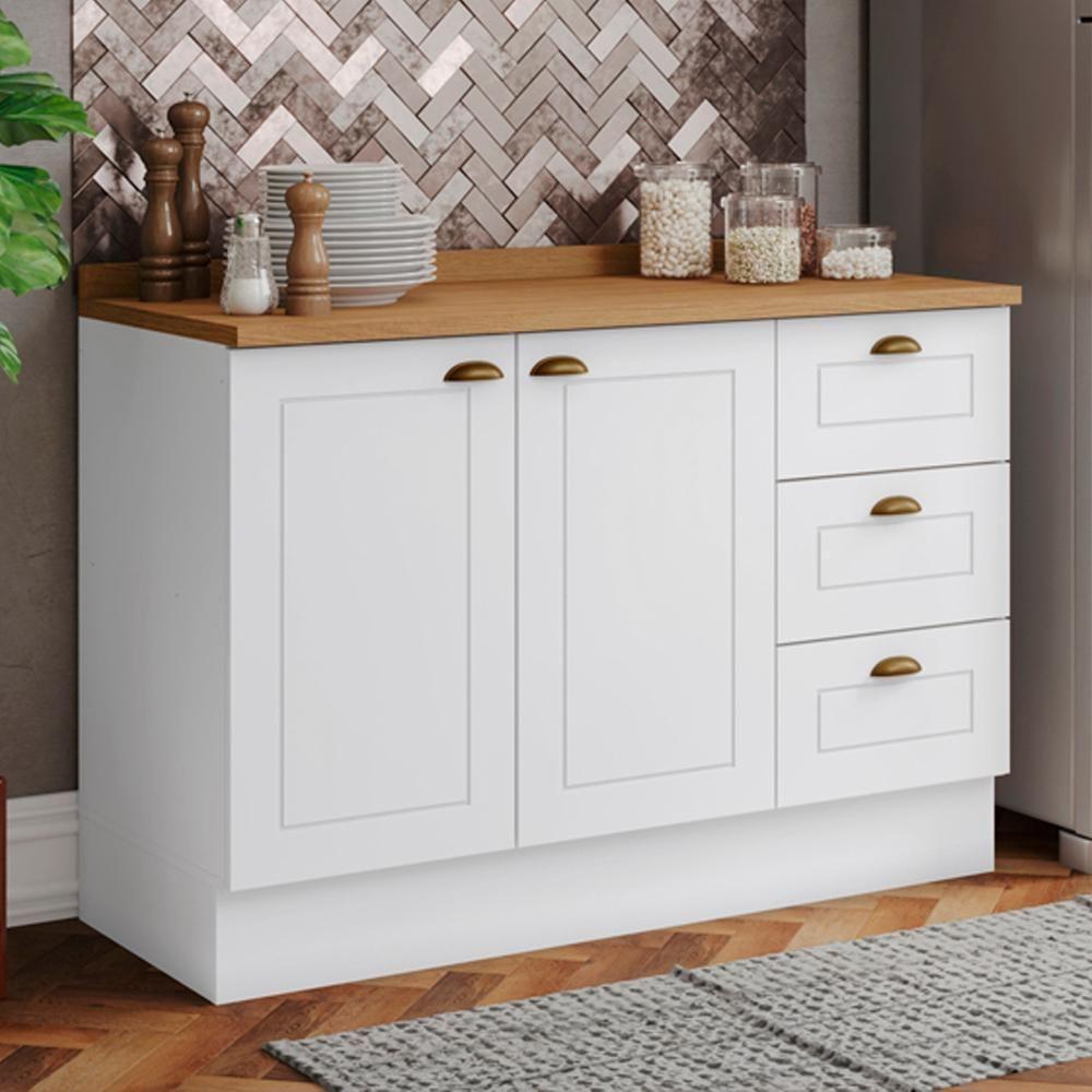 Balcao Pia Com Tampo 120cm C353 Americana Branco Nature Henn Branco Nature - 2