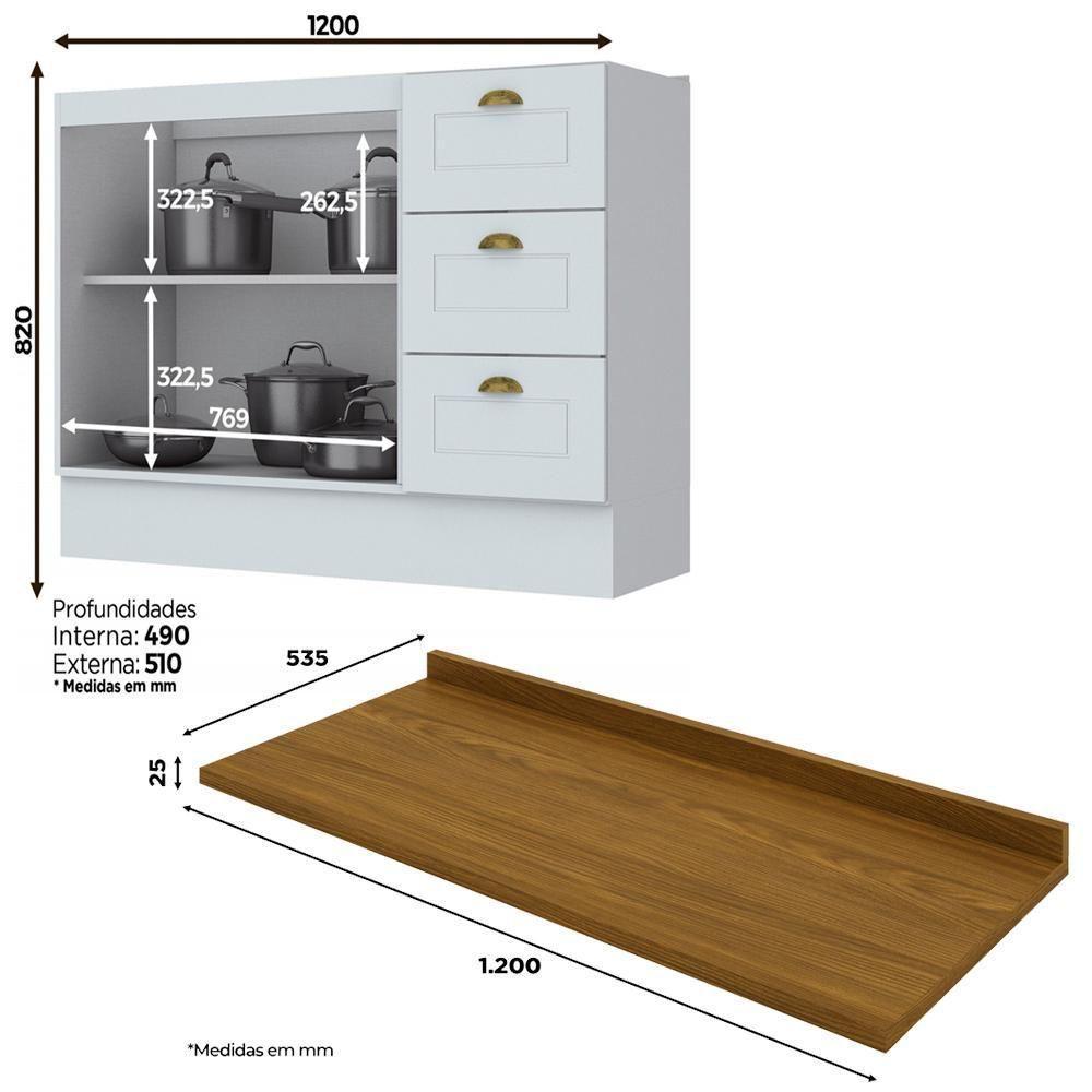 Balcao Pia Com Tampo 120cm C353 Americana Branco Nature Henn Branco Nature - 4