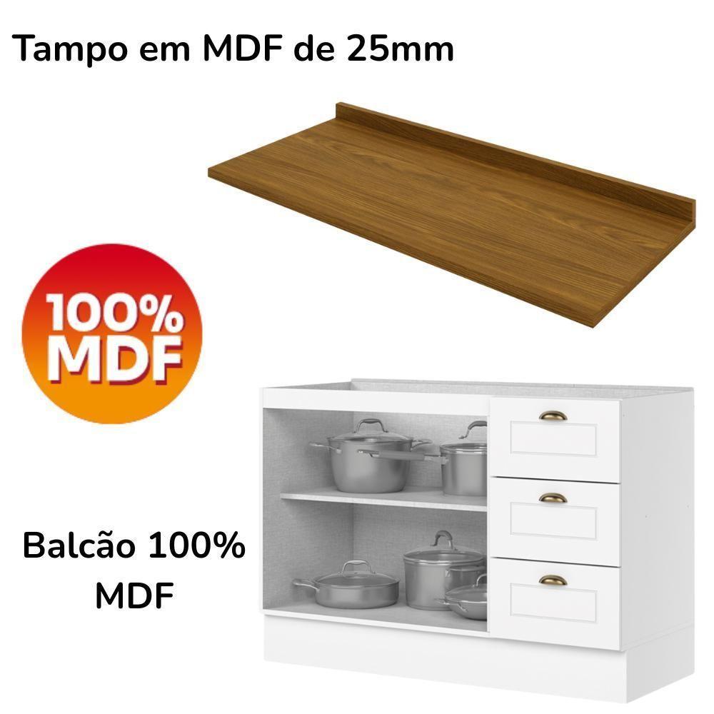 Balcao Pia Com Tampo 120cm C353 Americana Branco Nature Henn Branco Nature - 7