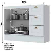 Balcao Pia 2 Portas 3 Gavetas 120 Cm C353 Americana Branco Henn Branco - 7