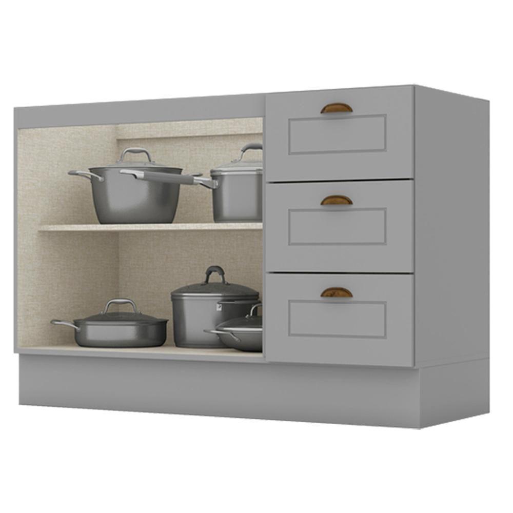 Balcao Pia 2 Portas 3 Gavetas 120 Cm C353 Americana Cinza Henn Cinza - 3