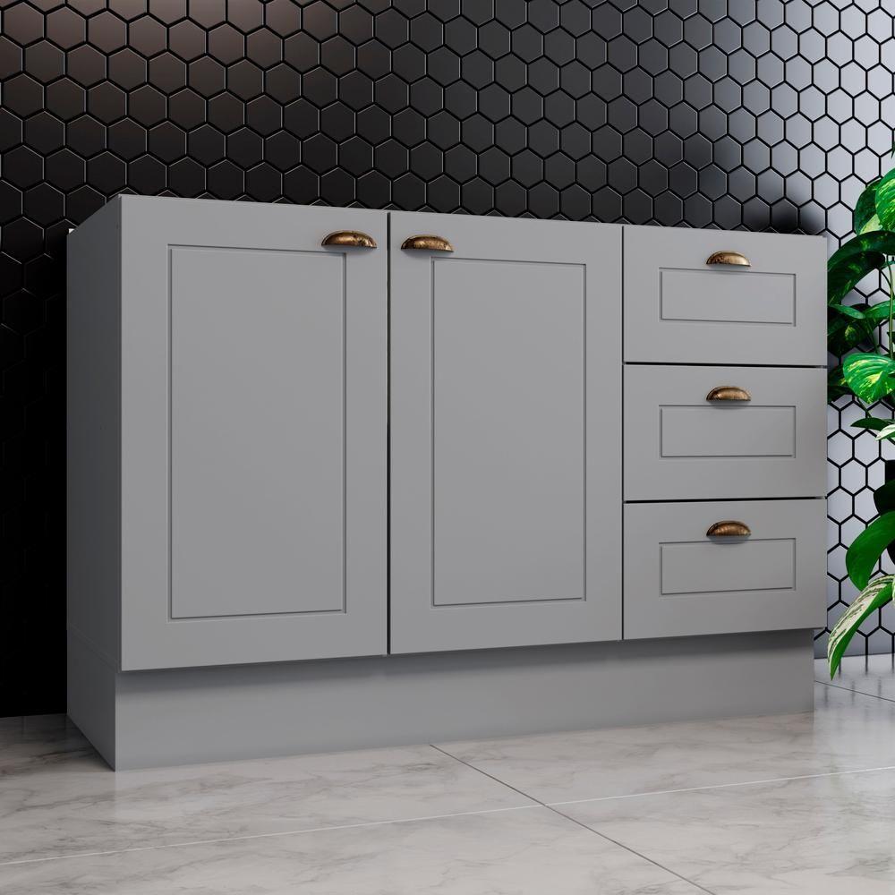 Balcao Pia 2 Portas 3 Gavetas 120 Cm C353 Americana Cinza Henn Cinza - 8